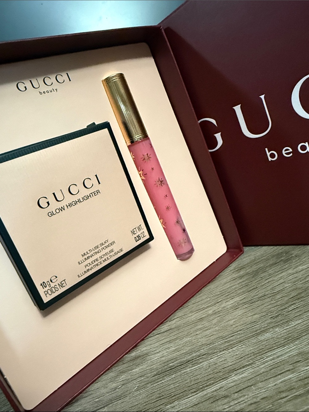 Gucci Beauty Opal Pink Highlighter & Bertha Pink Lip Gloss Set - Includes Box